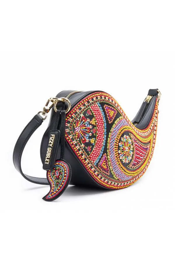 NEO Shoulder Bag Leather -  Black (With Colourful Beads)