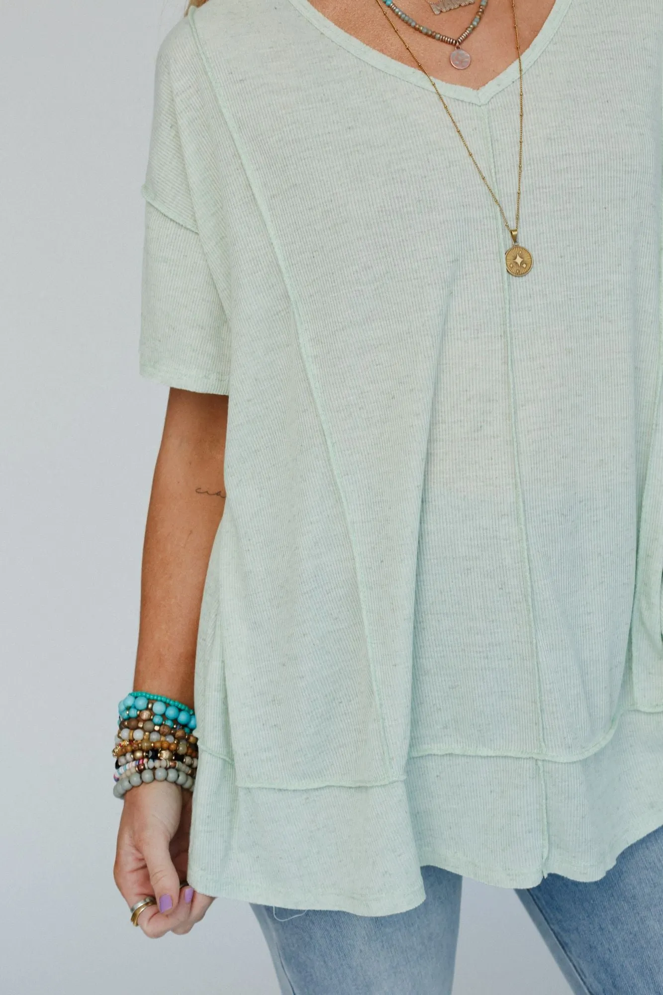 Nestled In Ribbed Knit Top - Sage