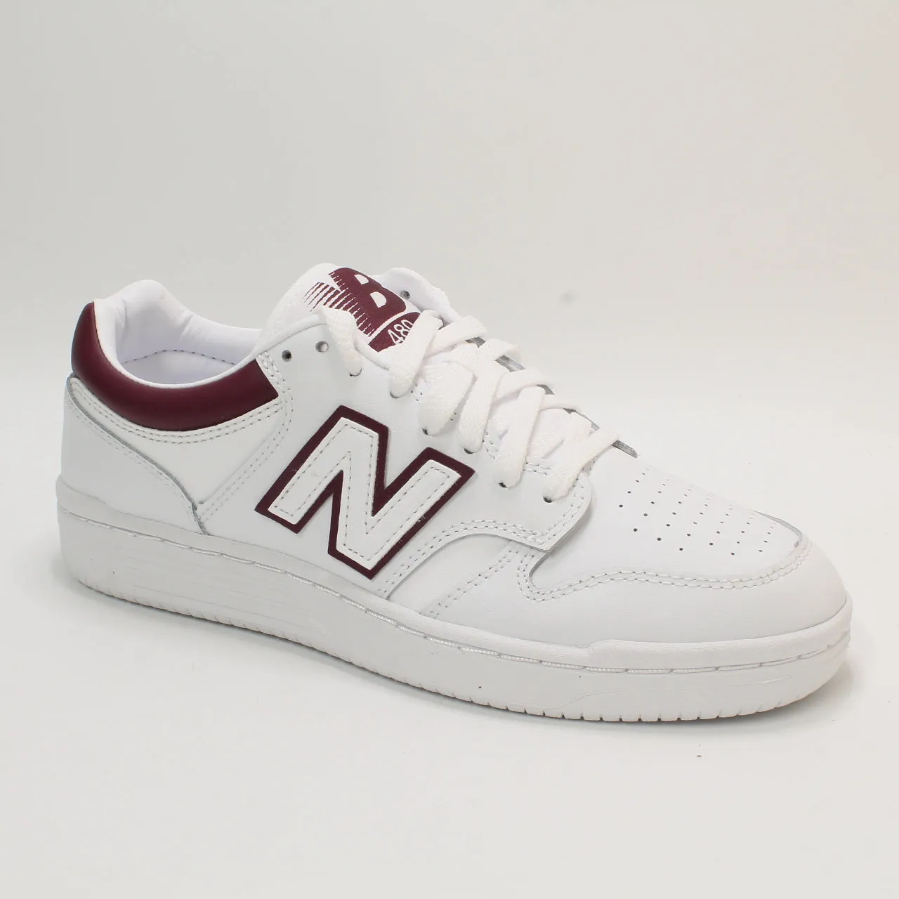 New Balance BB480 White Burgundy Sneakers