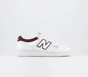 New Balance BB480 White Burgundy Sneakers