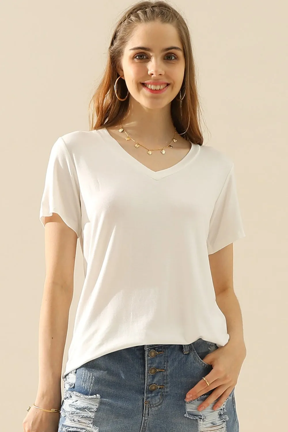 Ninexis V-Neck Short Sleeve Full Size T-Shirt