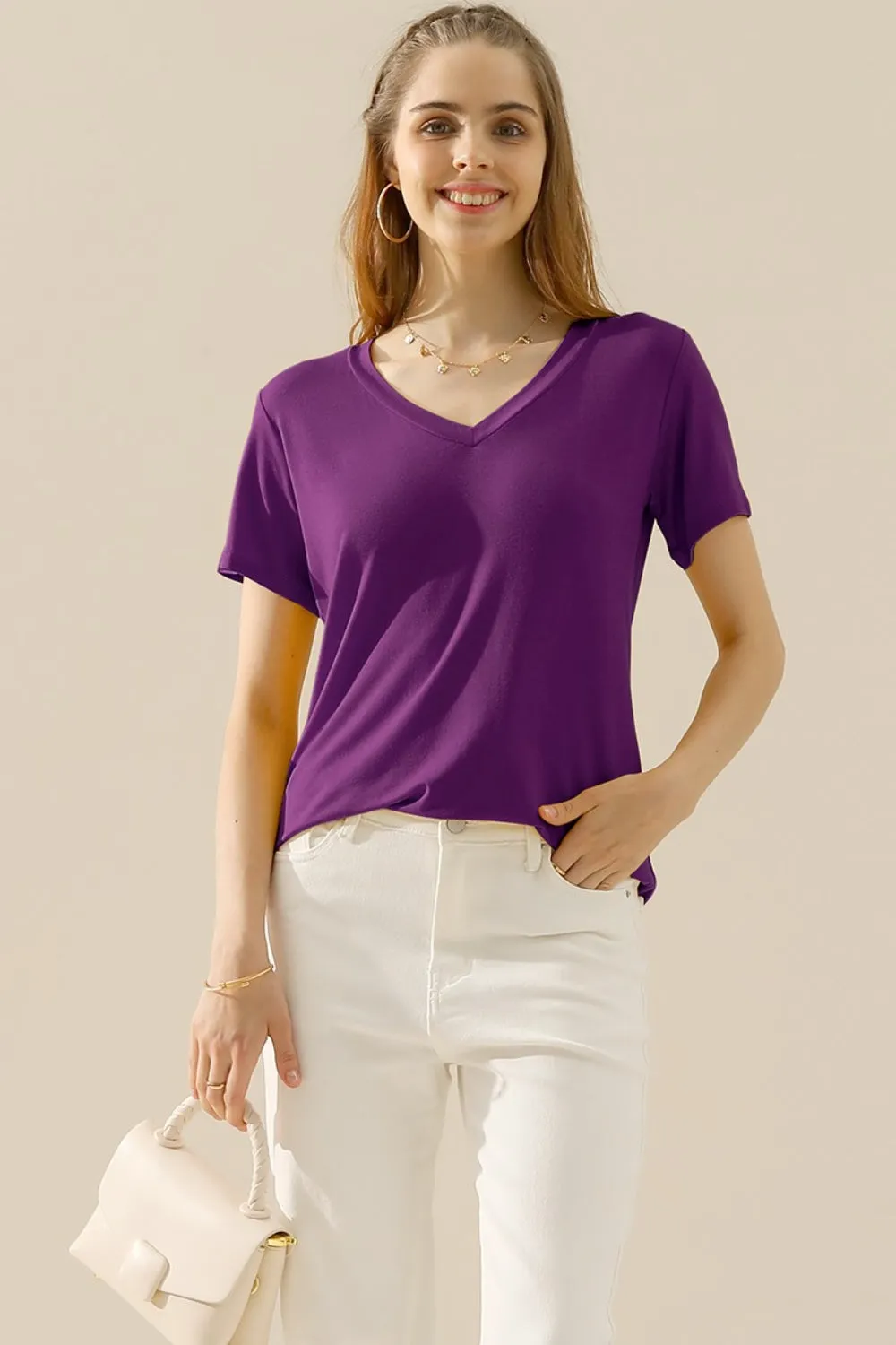 Ninexis V-Neck Short Sleeve Full Size T-Shirt