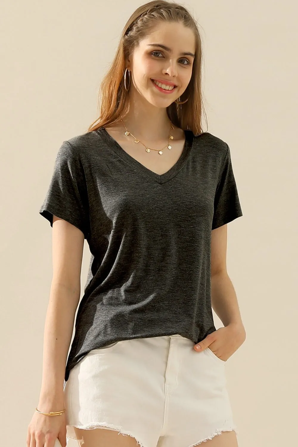 Ninexis V-Neck Short Sleeve Full Size T-Shirt