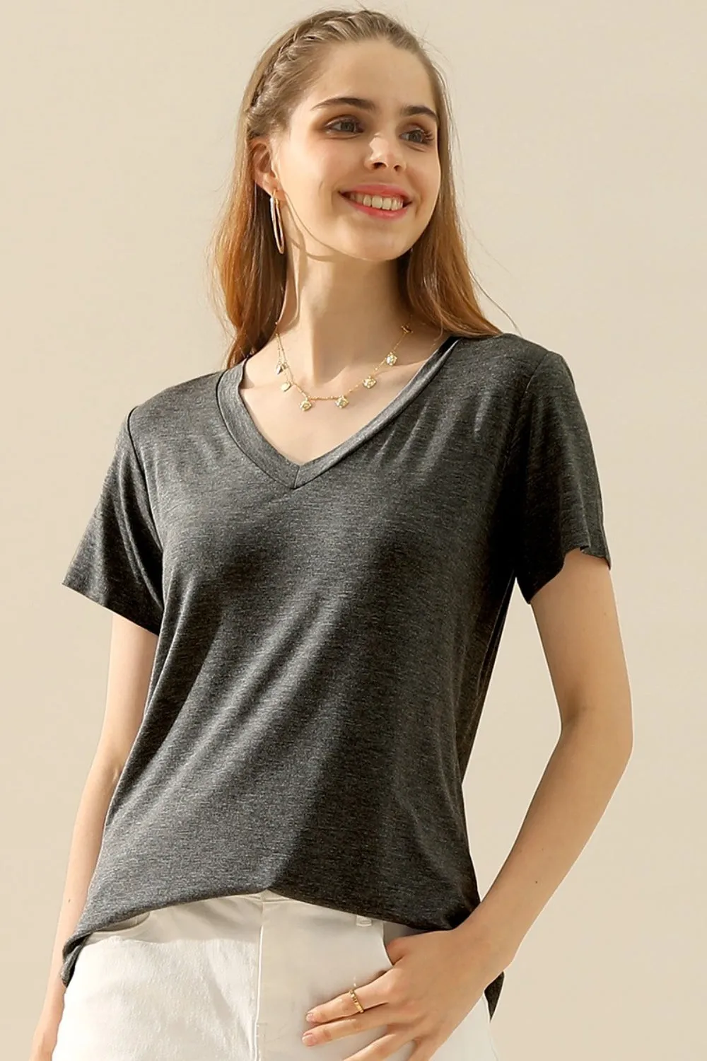 Ninexis V-Neck Short Sleeve Full Size T-Shirt