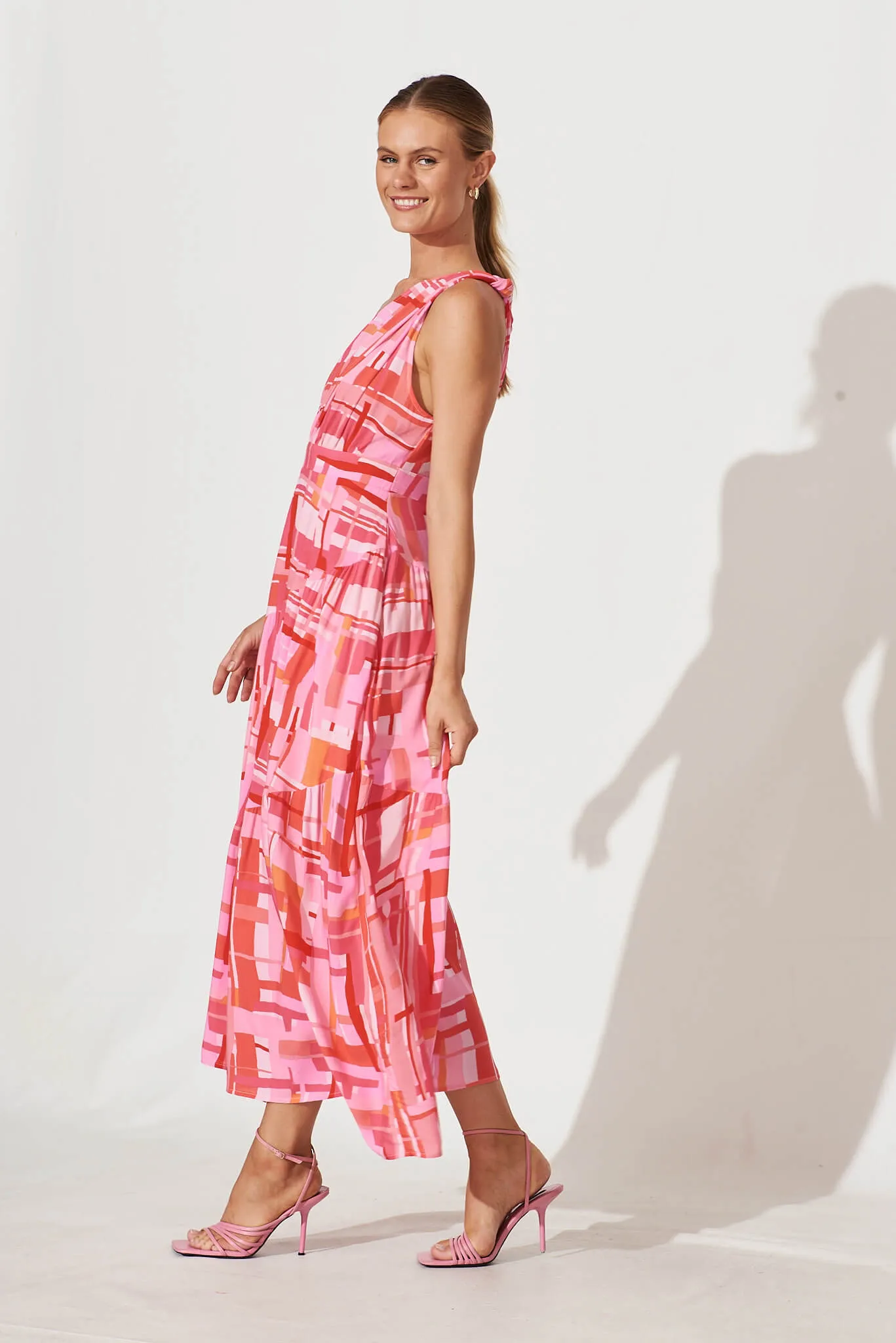 November Rain One Shoulder Maxi Dress In Pink Multi