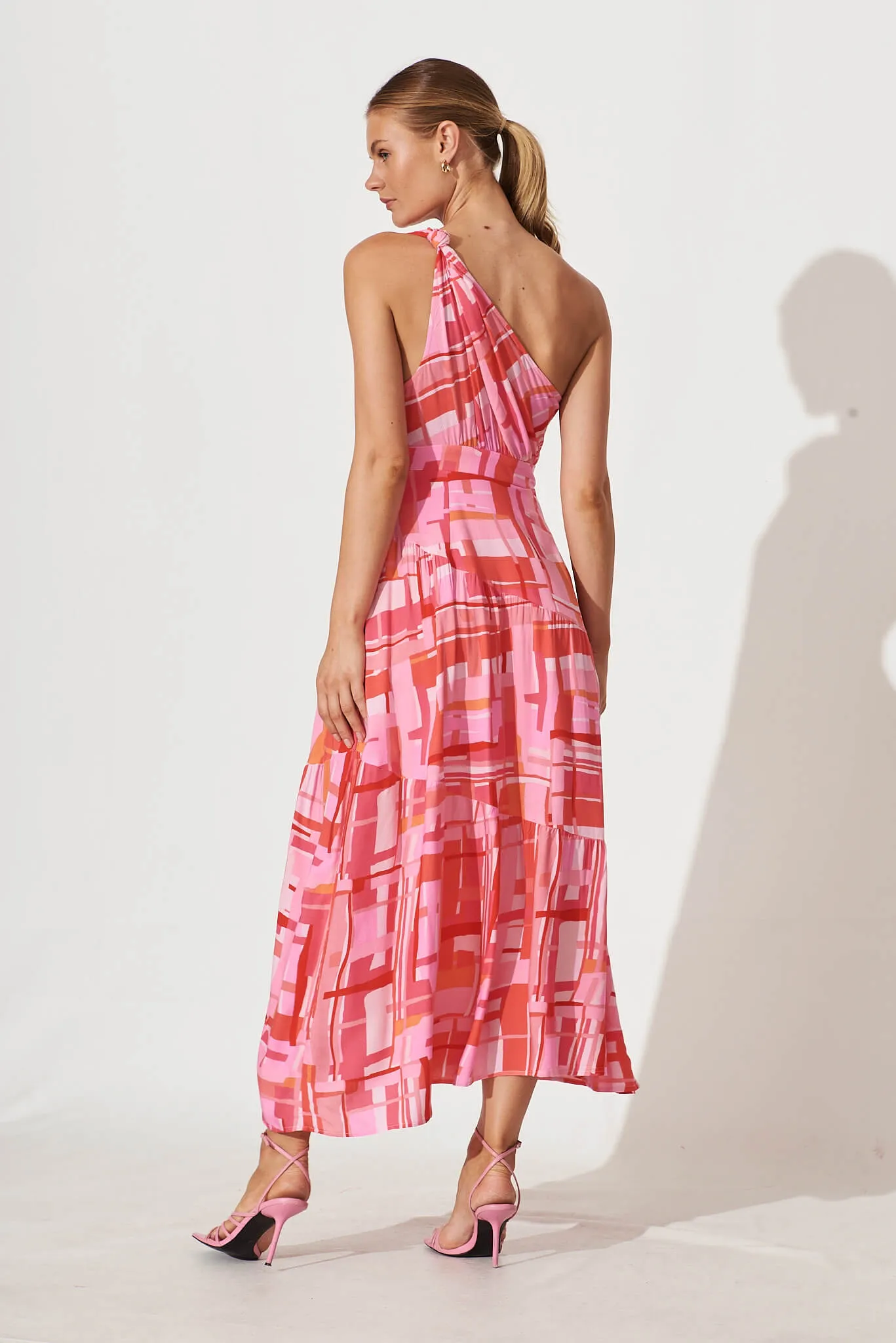 November Rain One Shoulder Maxi Dress In Pink Multi