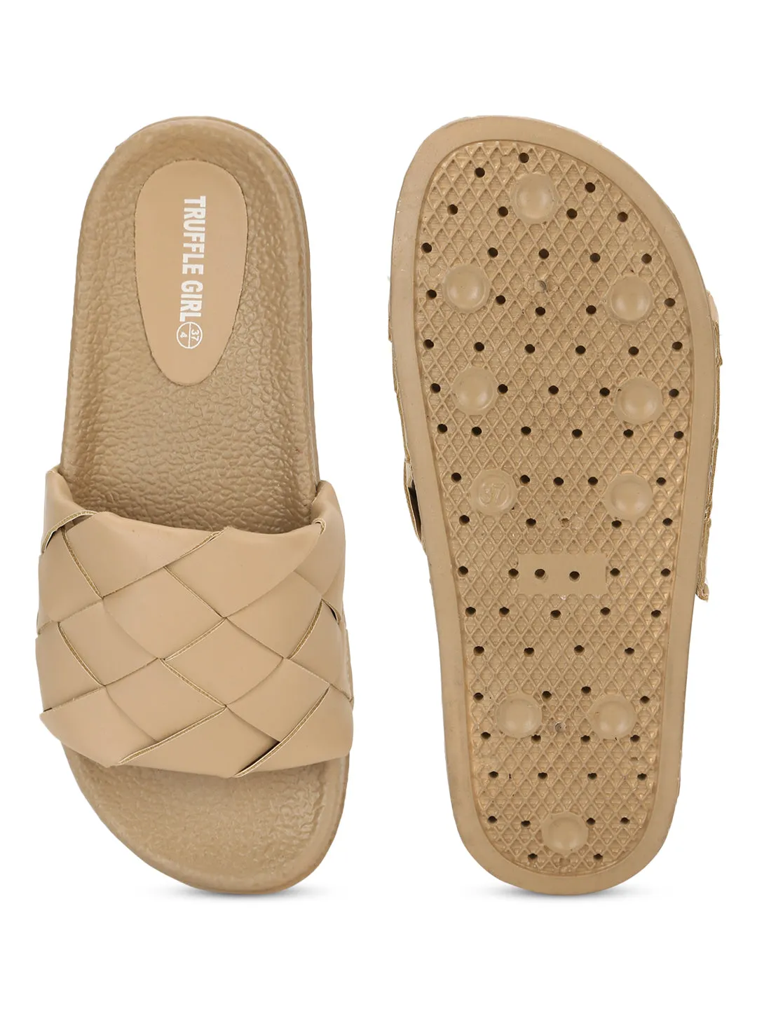 Nude PU Weaved Slides