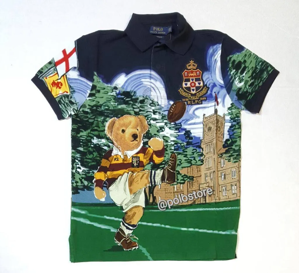 Nwt Polo Ralph Lauren Rugby Bear Kicker Custom Slim Fit Polo