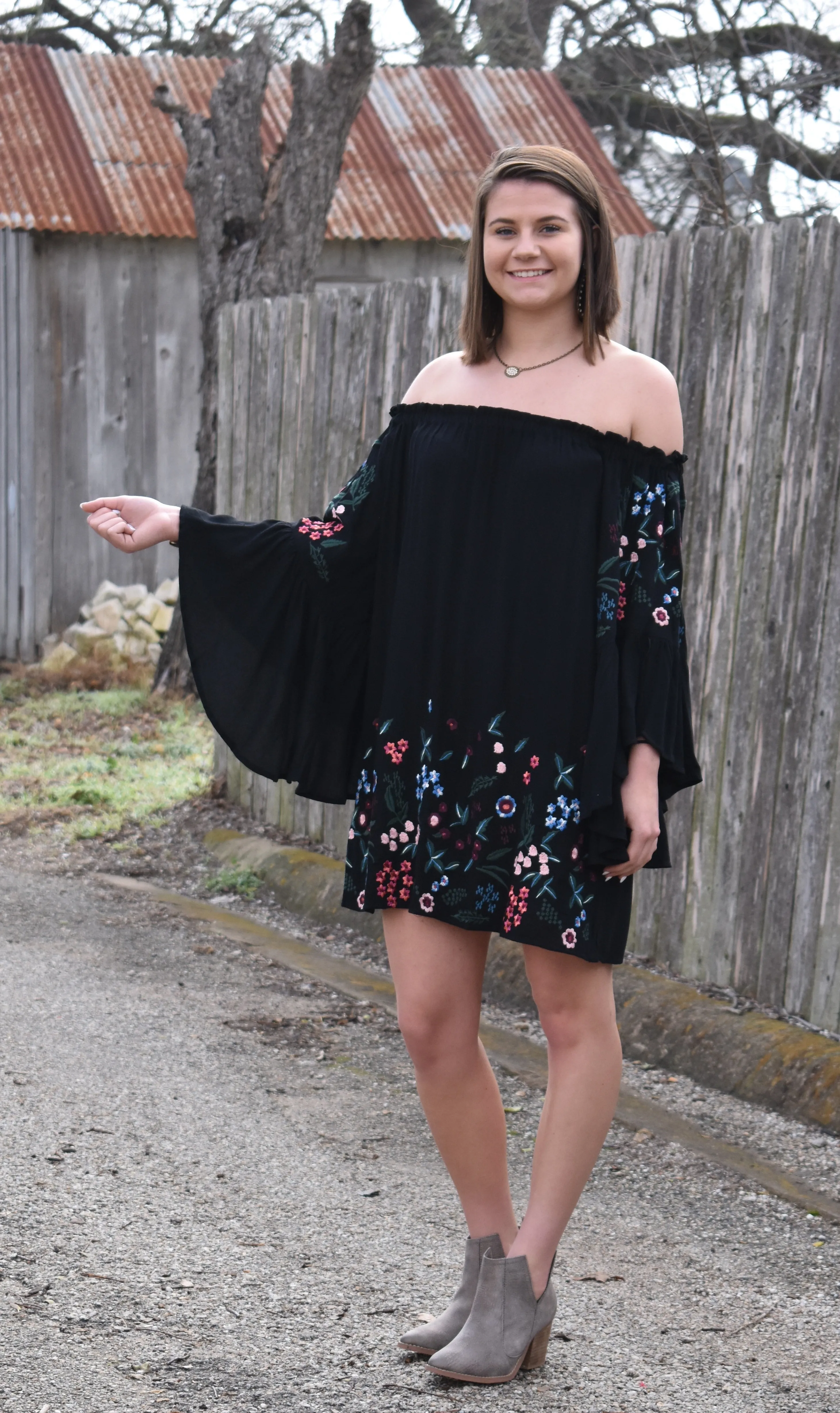 Off Shoulder Embroidery Dress