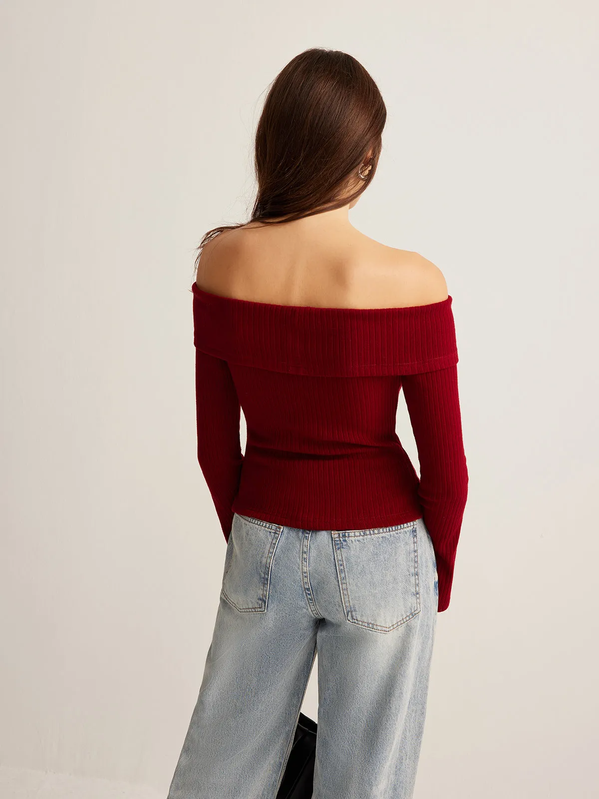 Off-Shoulder Ribbed Slim Top