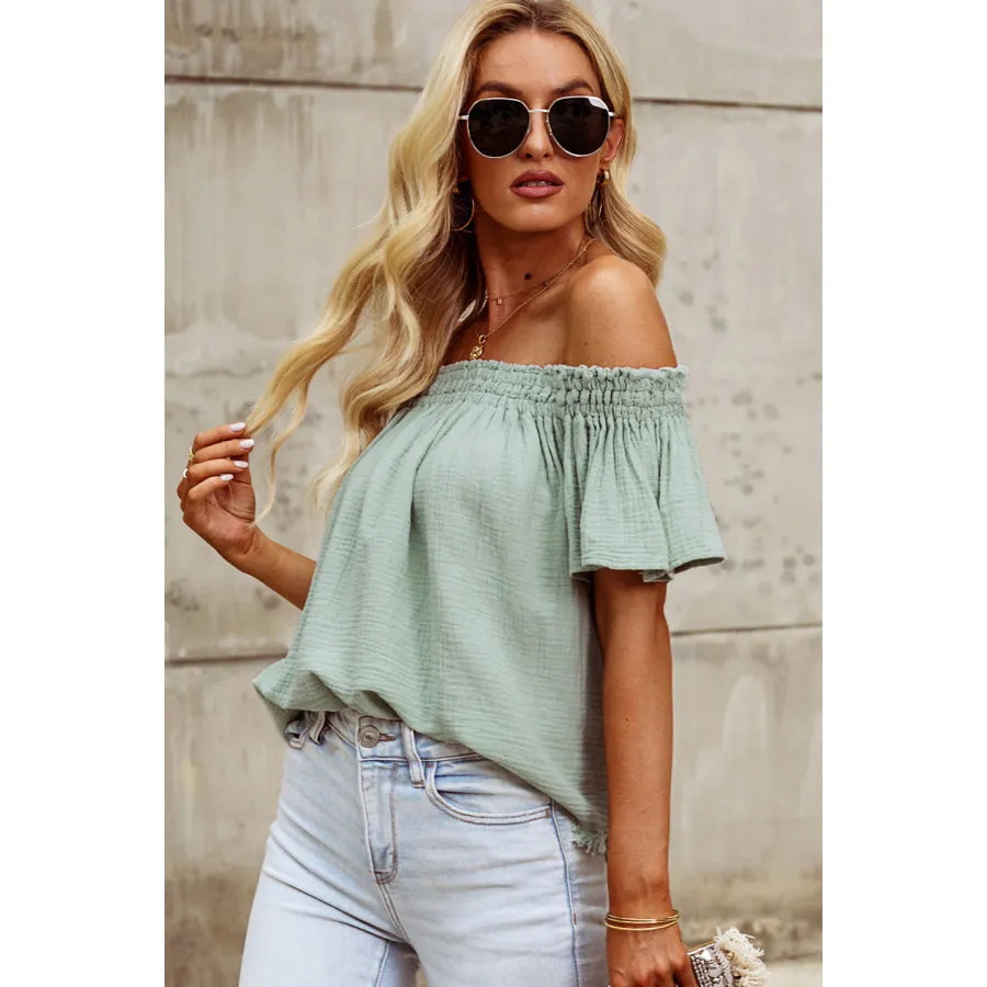 Off-Shoulder Short Sleeve Blouse