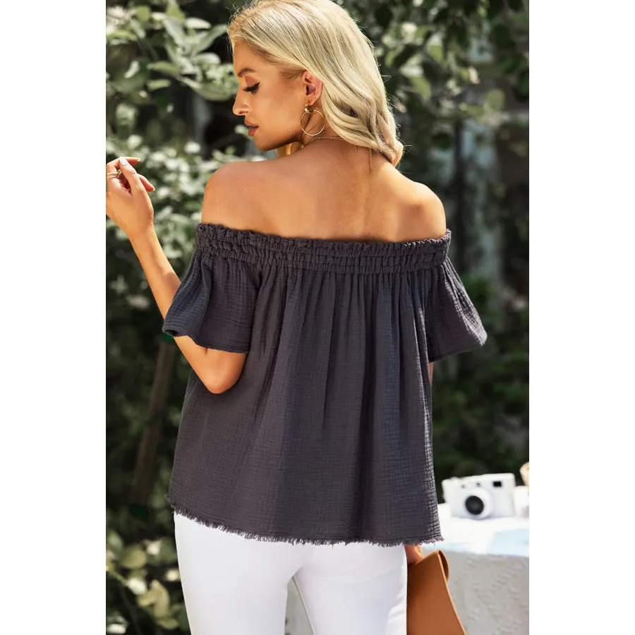 Off-Shoulder Short Sleeve Blouse