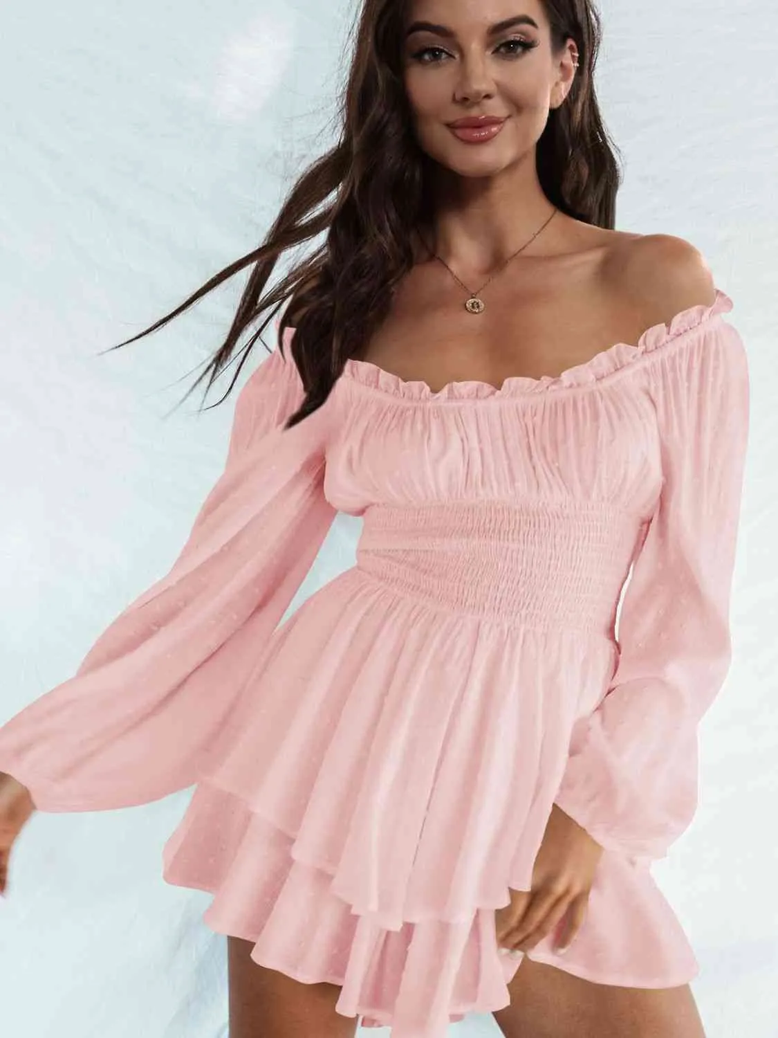 Smocked Waist Off Shoulder Romper