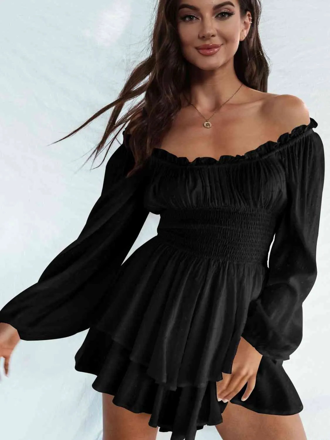 Smocked Waist Off Shoulder Romper