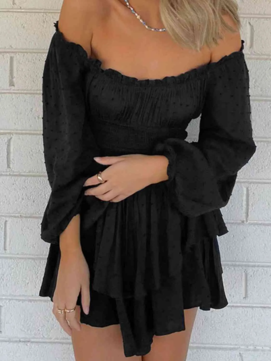 Smocked Waist Off Shoulder Romper