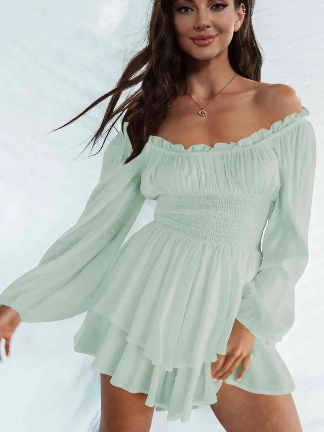 Smocked Waist Off Shoulder Romper