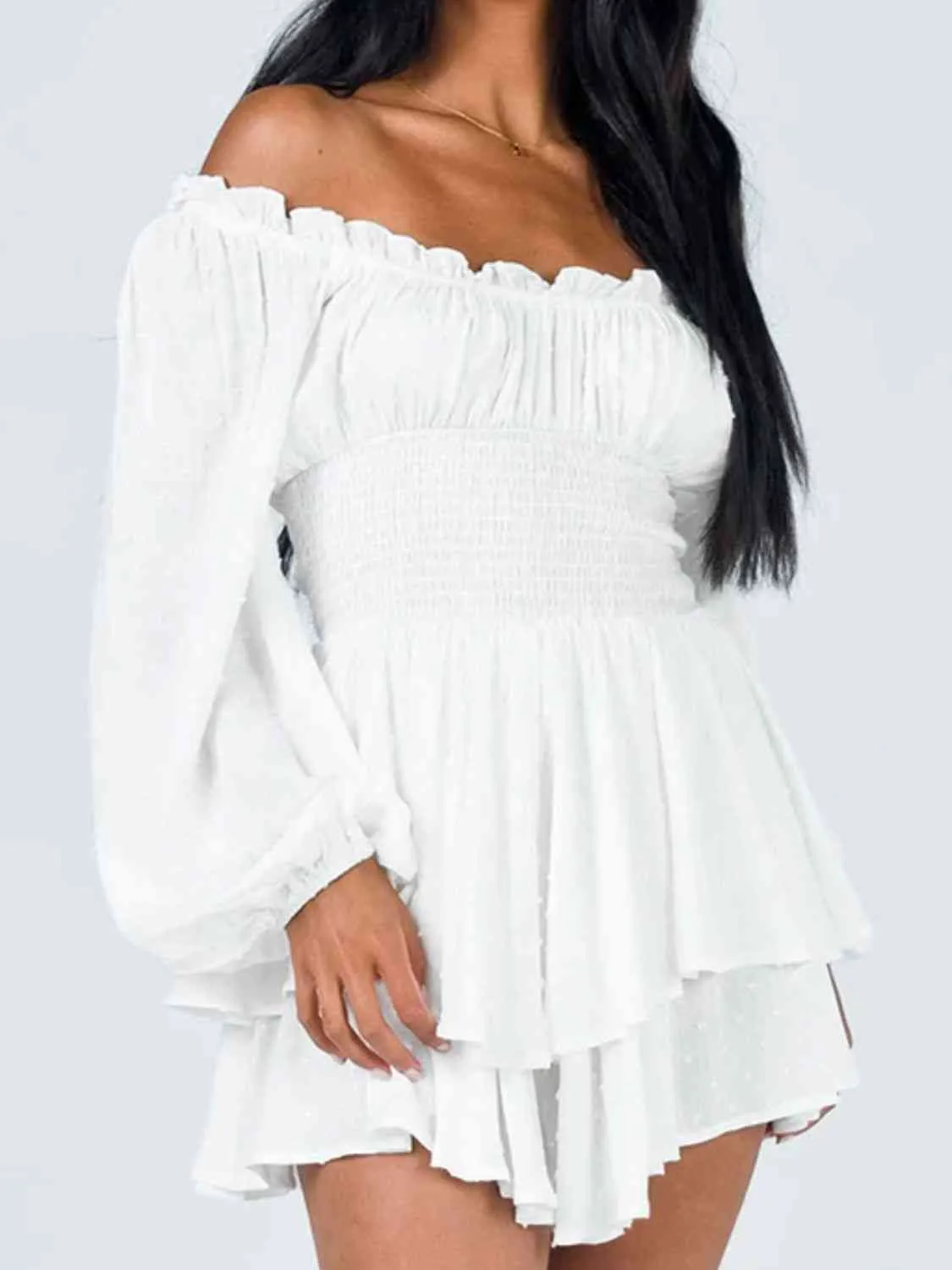 Smocked Waist Off Shoulder Romper