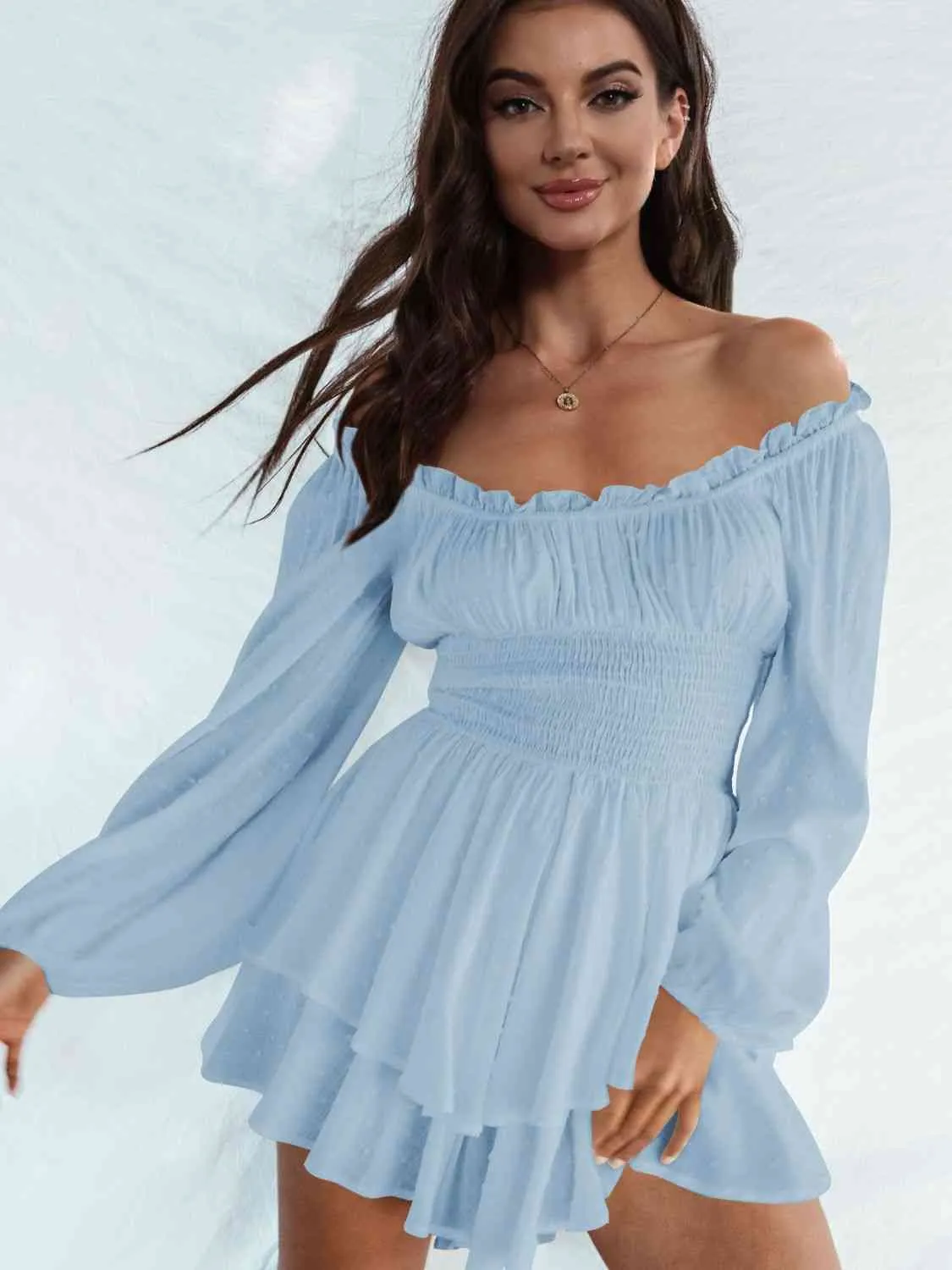 Smocked Waist Off Shoulder Romper