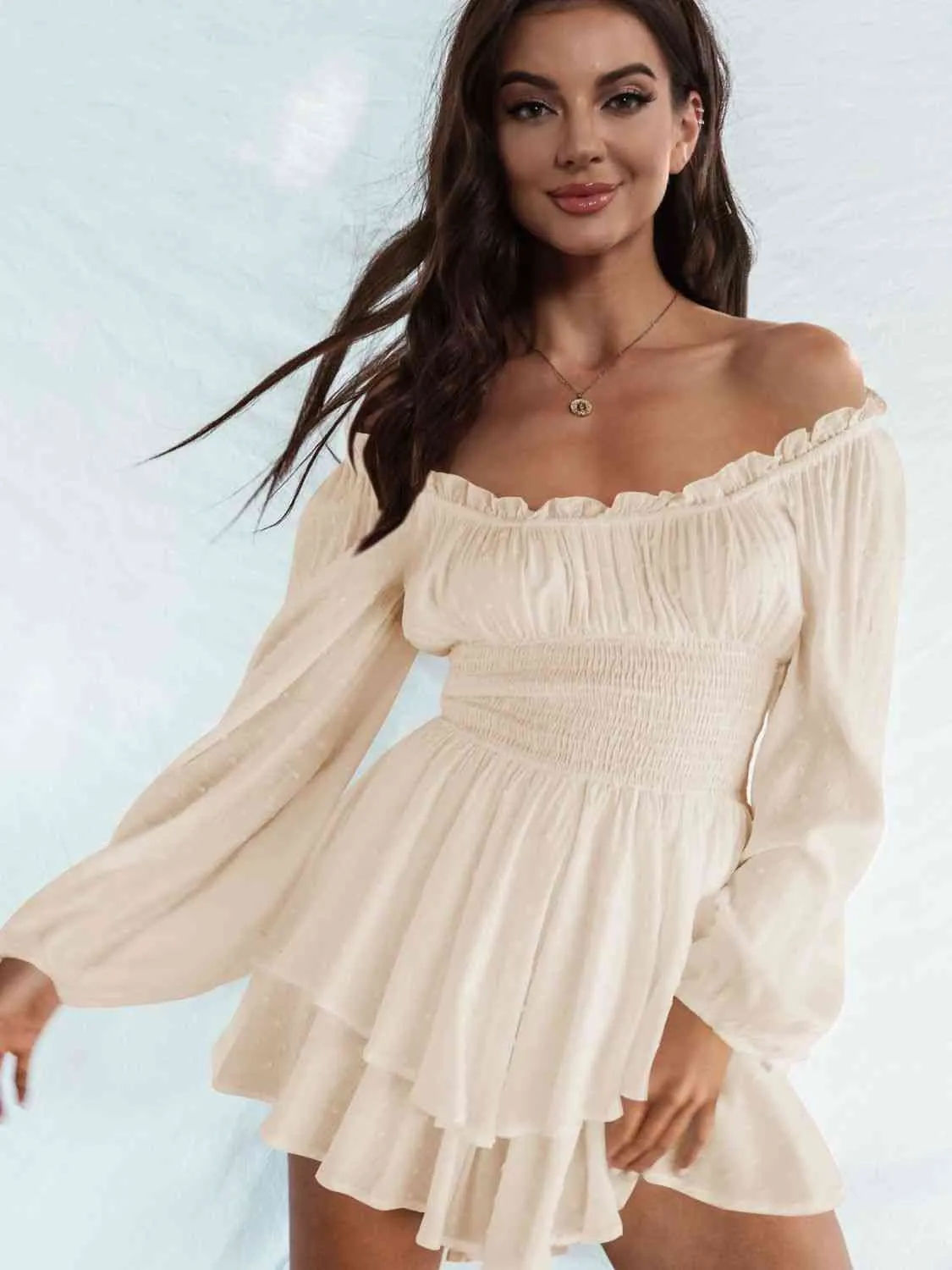 Smocked Waist Off Shoulder Romper