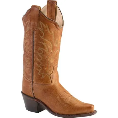 Old West Tan Canyon Childrens Girls Leather 8in Snip Toe Cowboy Boots CF8229