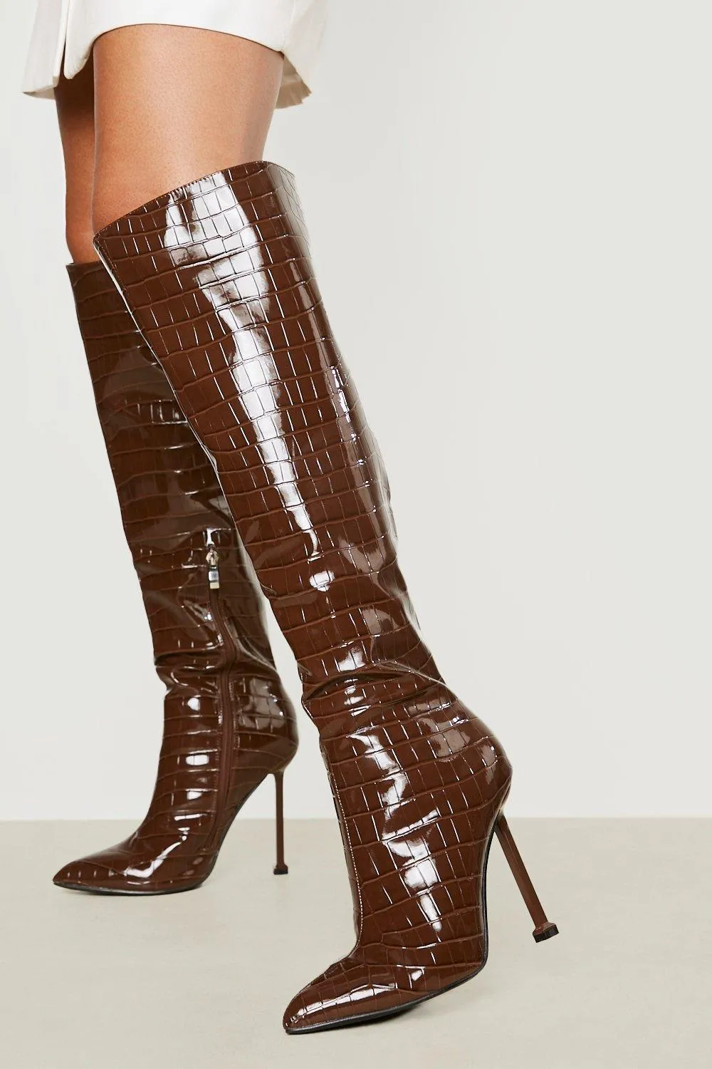 Over The Knee Croc Heeled Boots