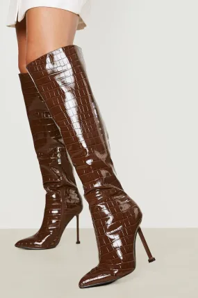 Over The Knee Croc Heeled Boots