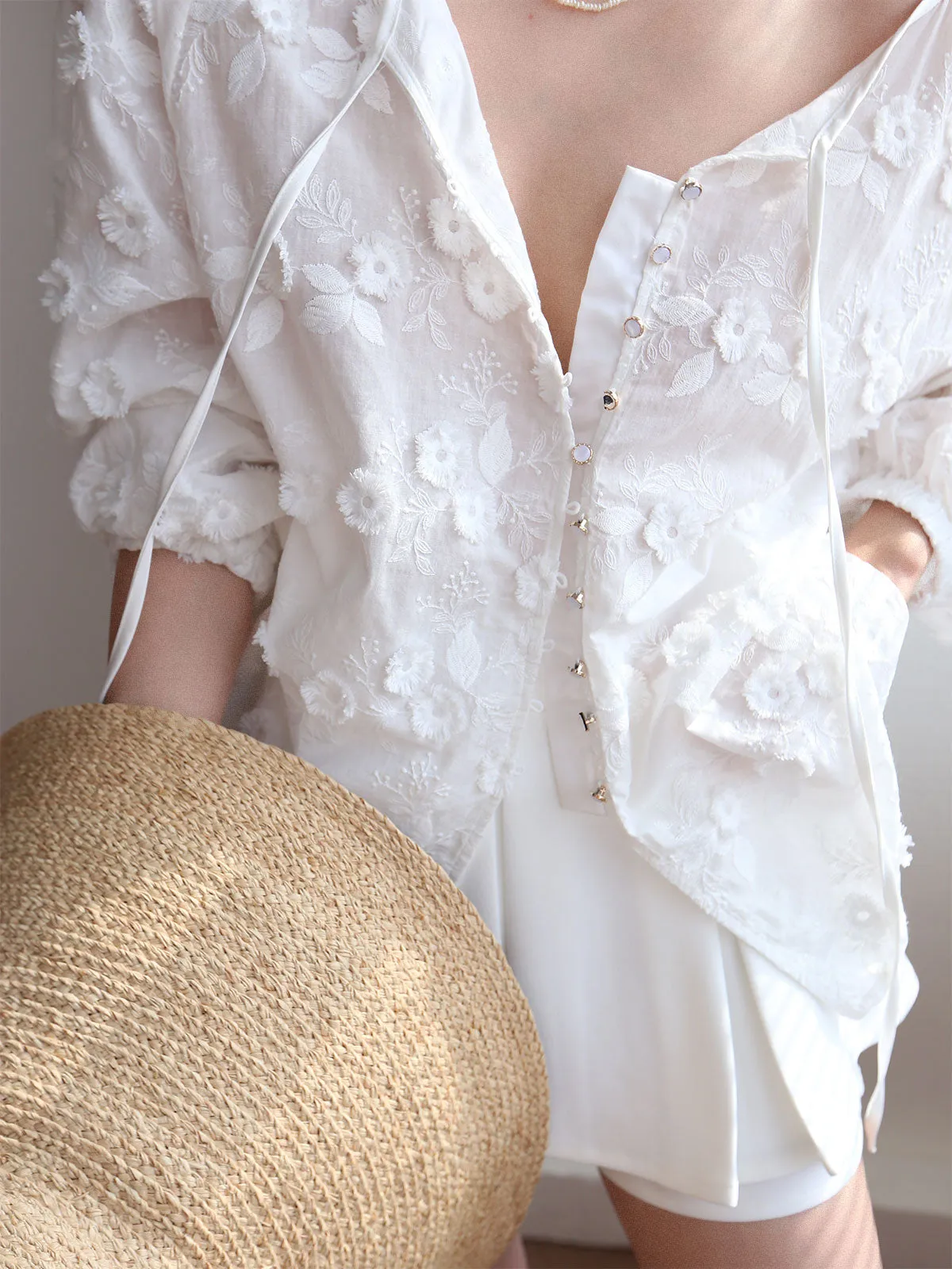 Oversized Embroidered Floral Shirt