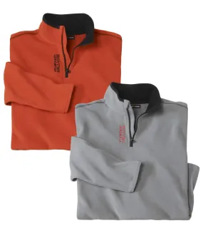 Pack of 2 Men's Half Zip Jumpers - Orange Grey 