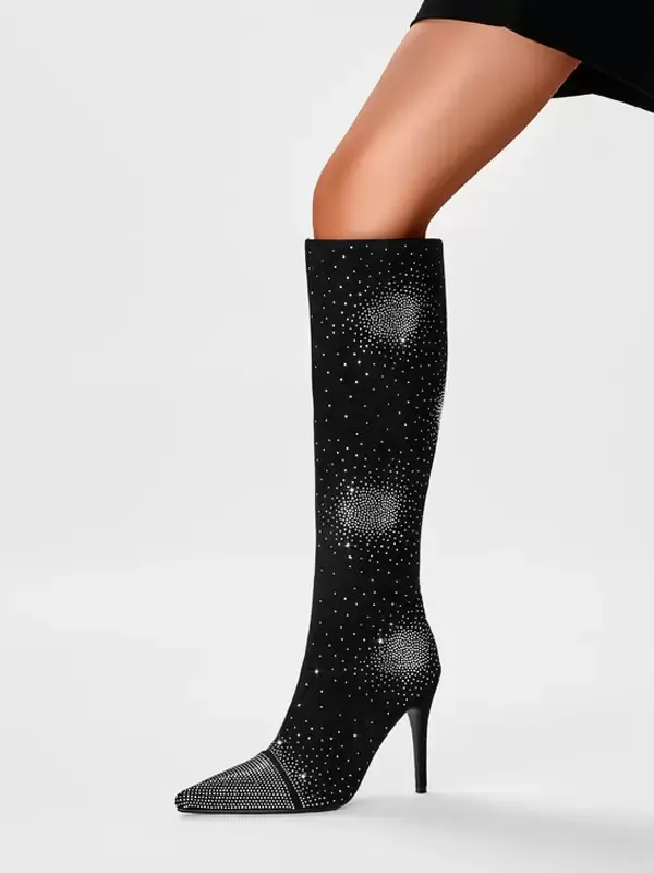 Party Rhinestones High Heel Knee Boots