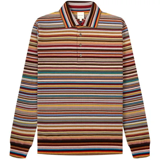 Multi Knit Polo LS Stripe Signature Paul Smith