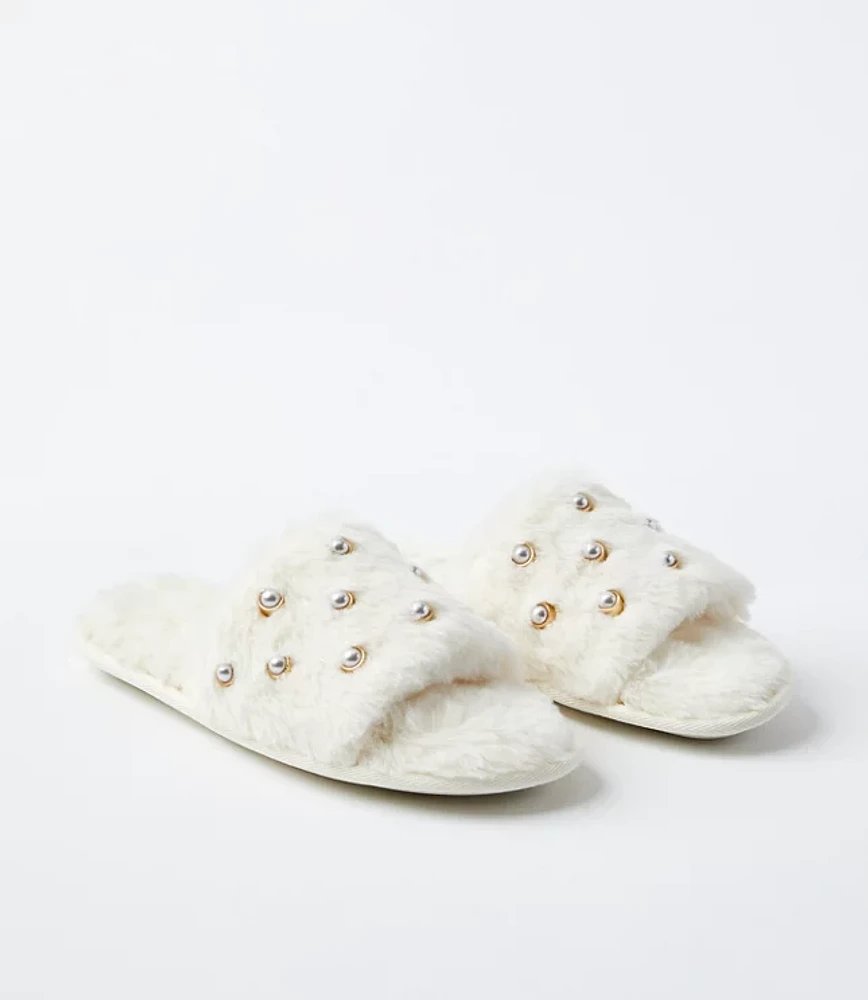 Pearlized Faux Fur Slide Slippers