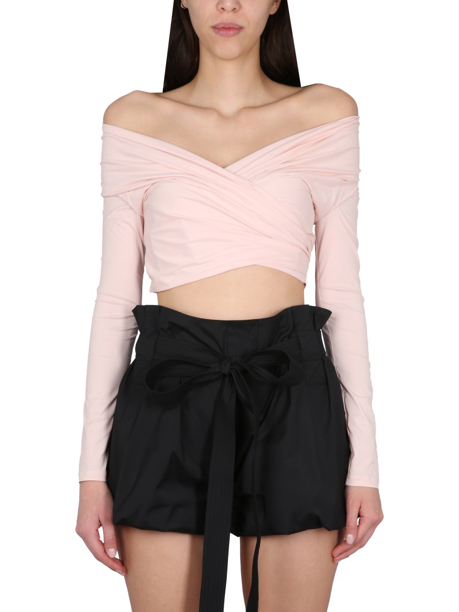 PHILOSOPHY DI LORENZO SERAFINI    STRETCH TAFFETA CROP SHIRT