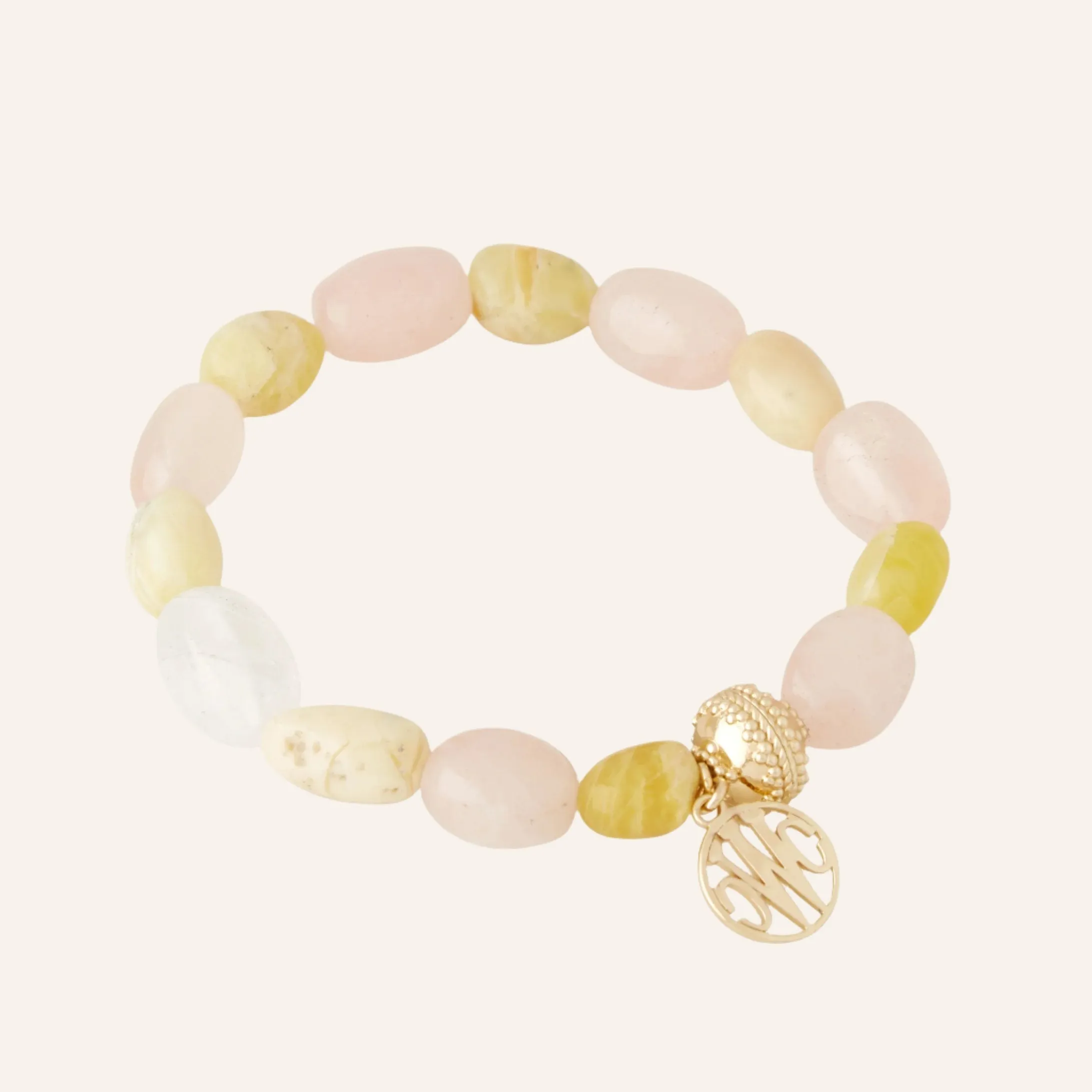 Pink and Yellow Tourmaline Beaded Bracelet - Helen Collection