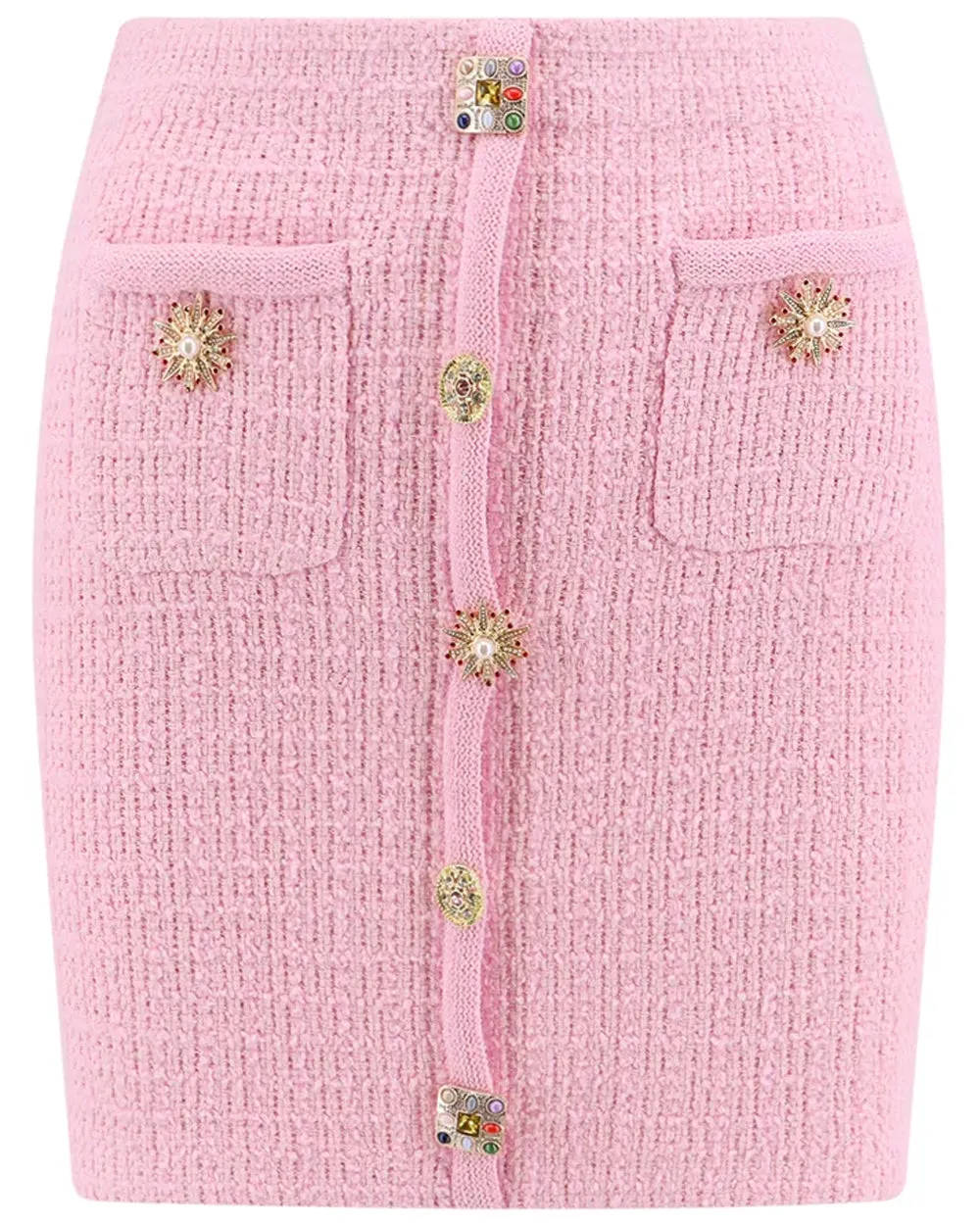 Pink Knit Button Mini Skirt - Cute Fashion Mini Skirt in Pink Color with Button Detail