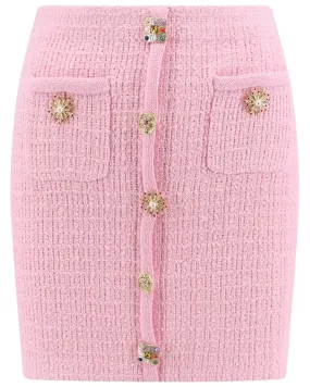 Pink Knit Button Mini Skirt - Cute Fashion Mini Skirt in Pink Color with Button Detail