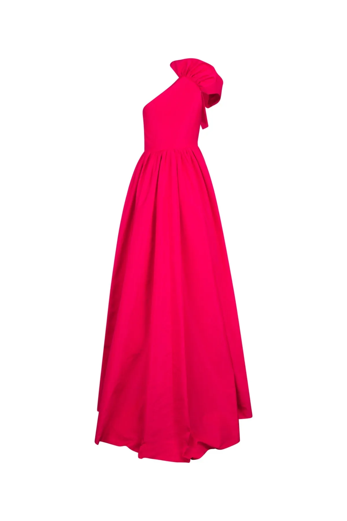 Pink One-Shoulder Flared Maxi Dress