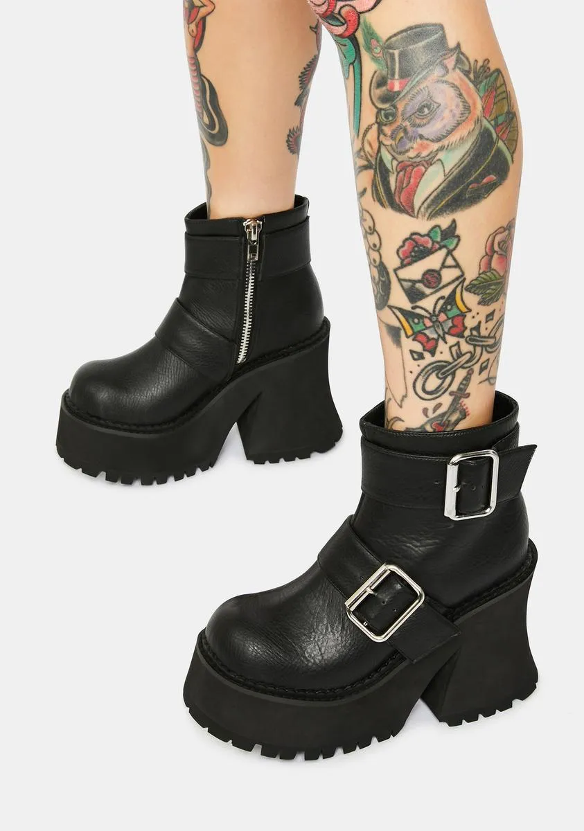 Platform Boots with Stomper Buckle