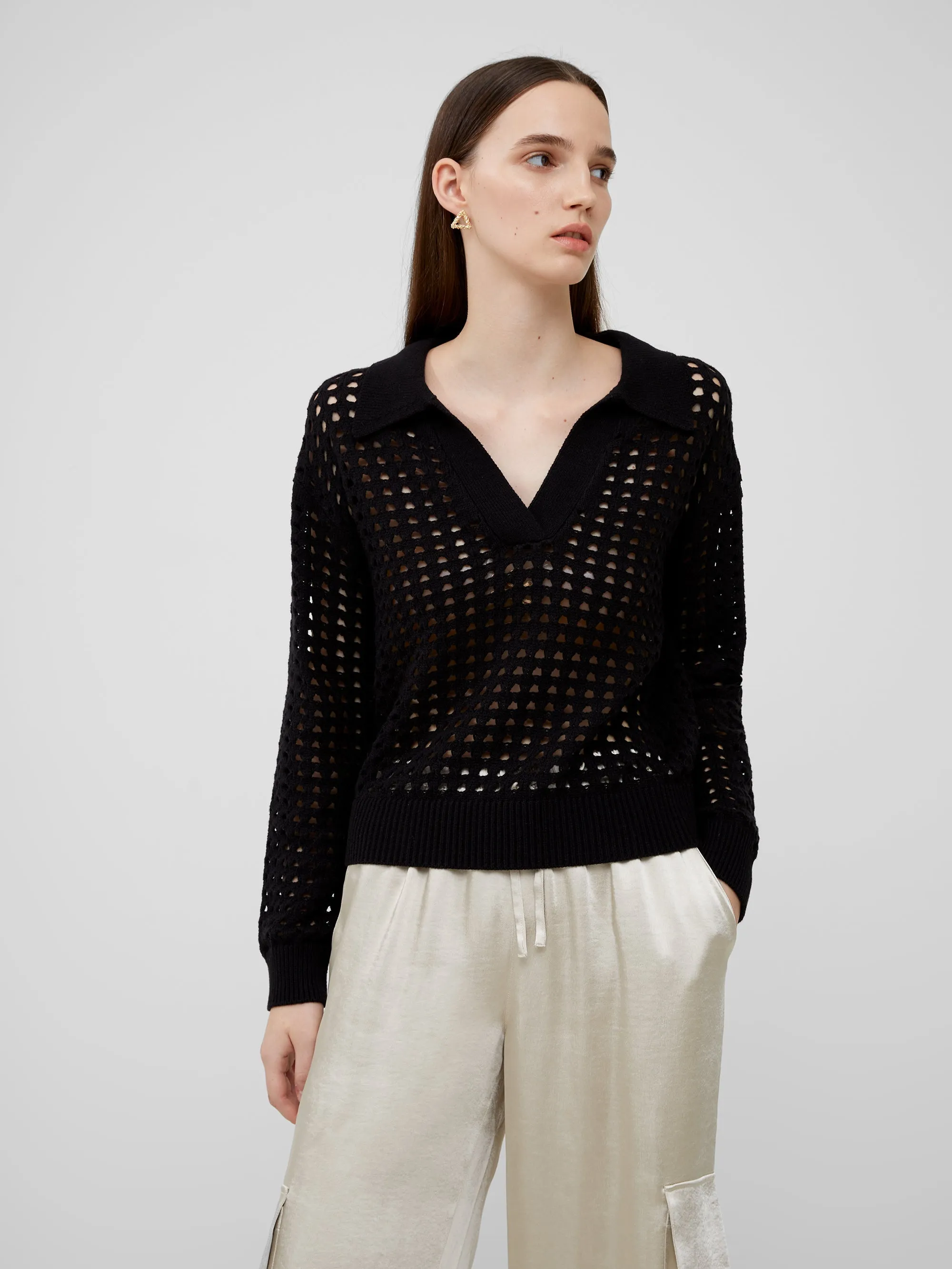 Pointelle Collared Sweater - Shop Manda Online