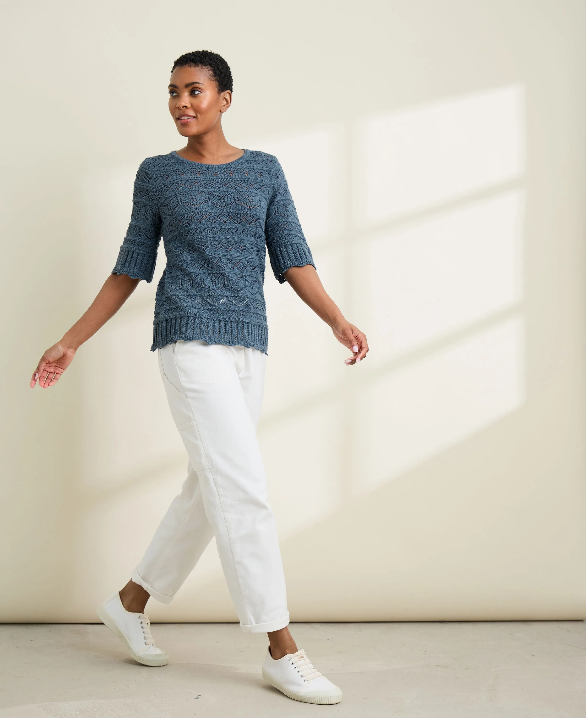 Pointelle Knit Top Light Squid