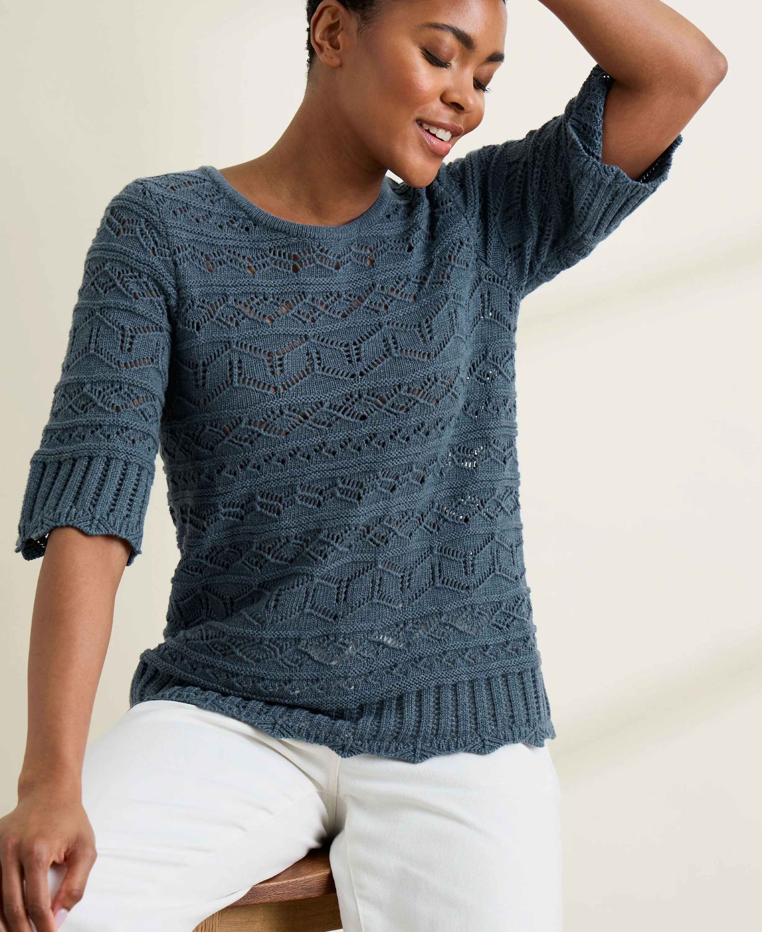 Pointelle Knit Top Light Squid