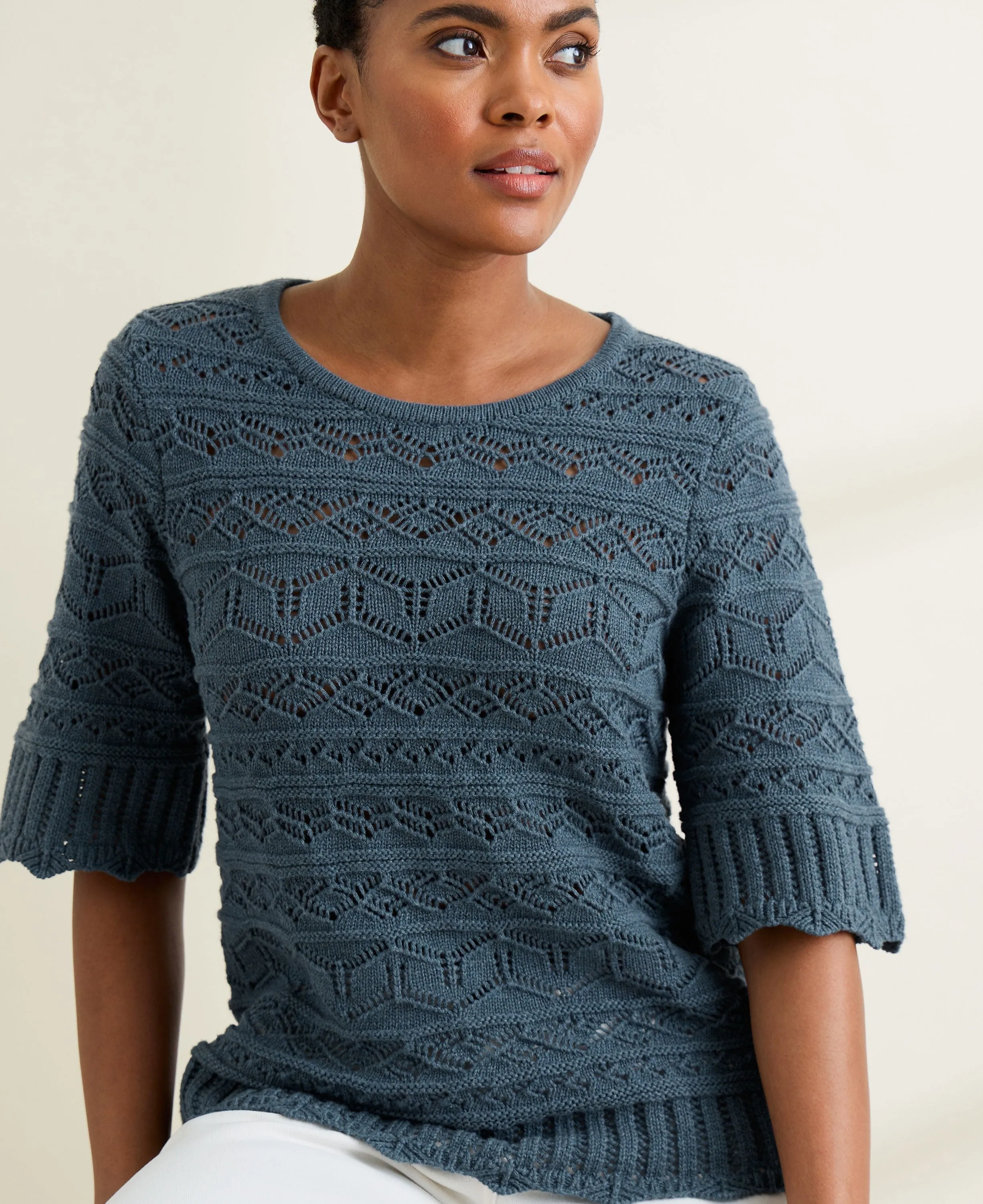 Pointelle Knit Top Light Squid