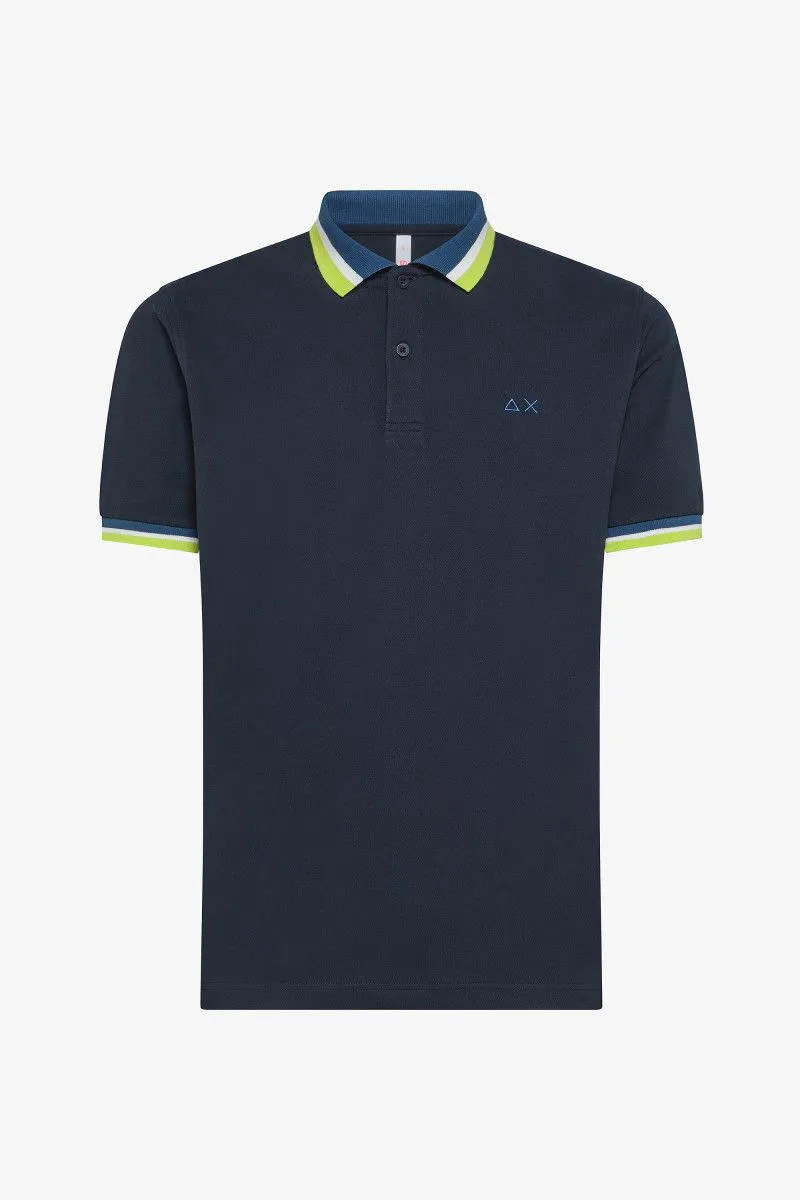 Blue Men's Striped Polo