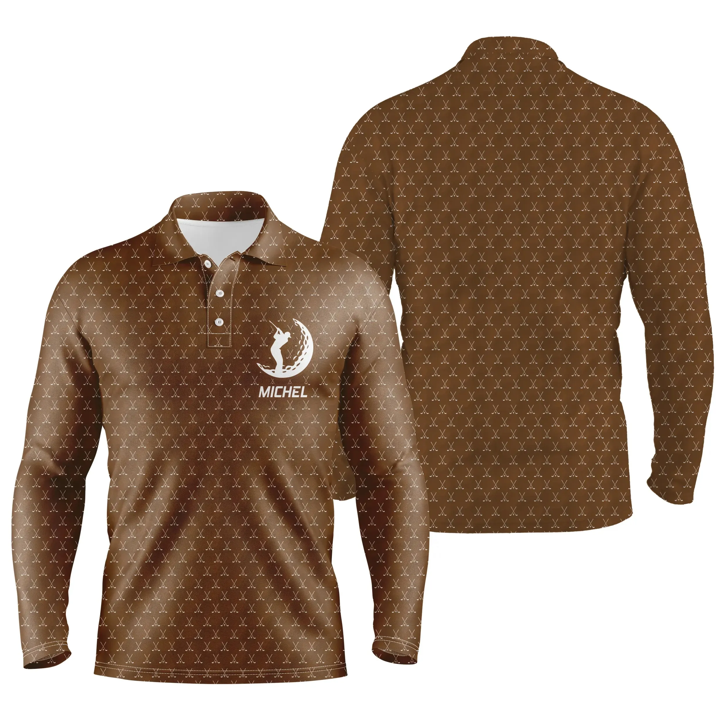 Long Sleeve Golf Polo, Personalized Golfer Gift, Golf Club Pattern - CTS17052224