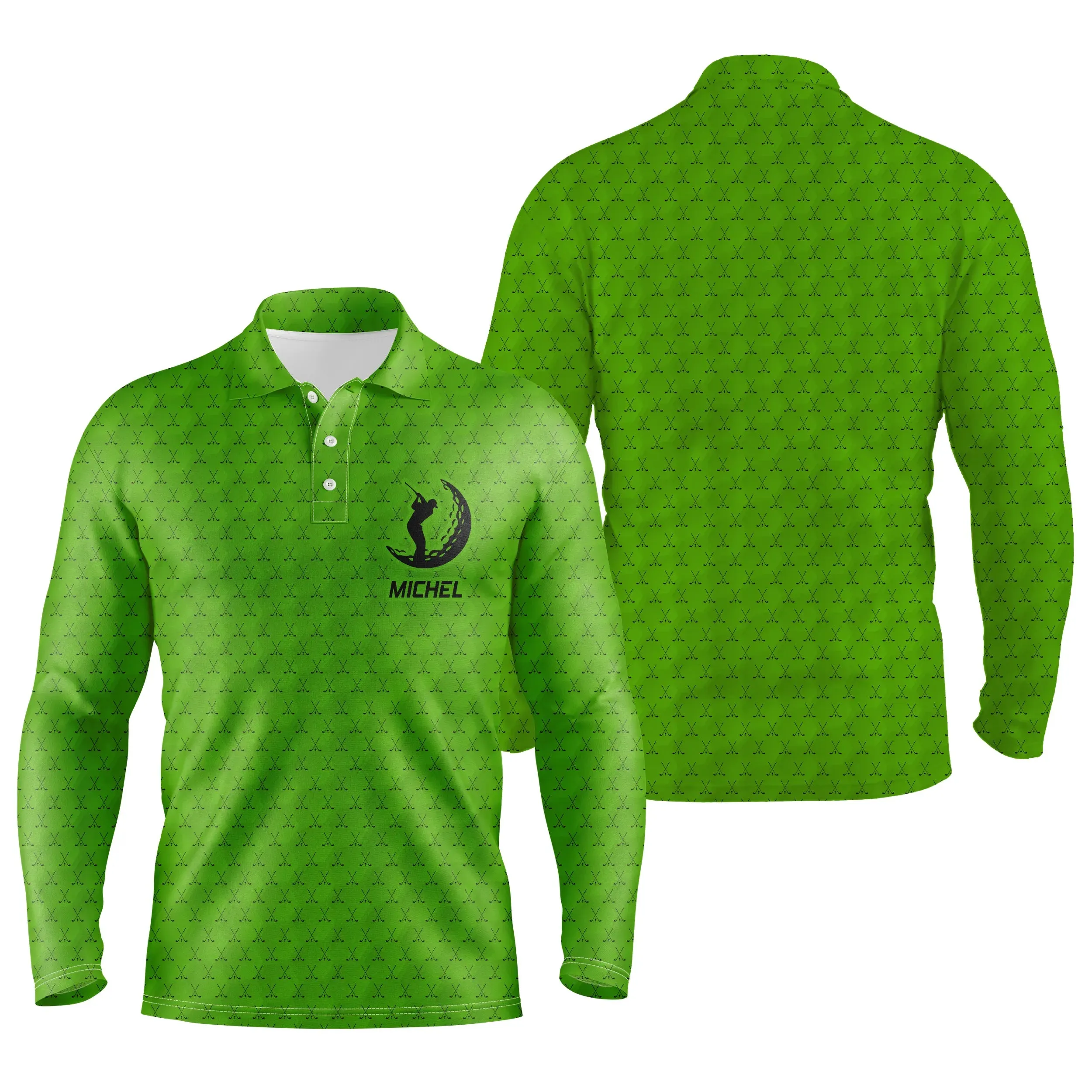 Long Sleeve Golf Polo, Personalized Golfer Gift, Golf Club Pattern - CTS17052224