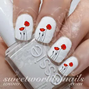 Poppy Floral Nail Art Decals Waterslide Transfers