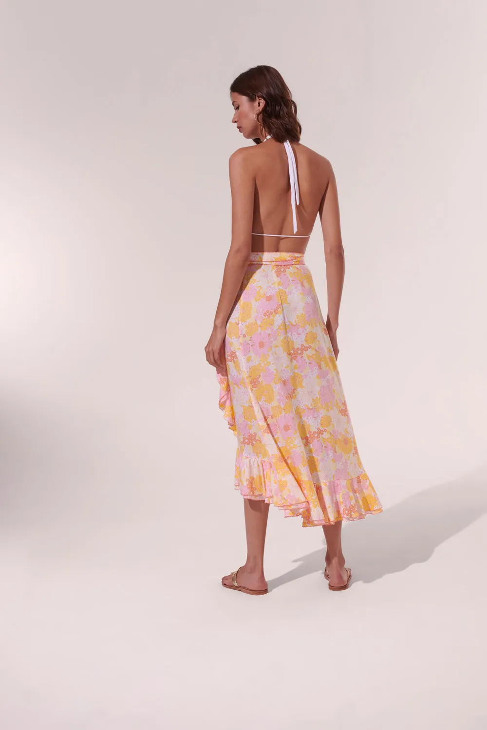 Poupette St. Barth Long Skirt Yellow Floral Print