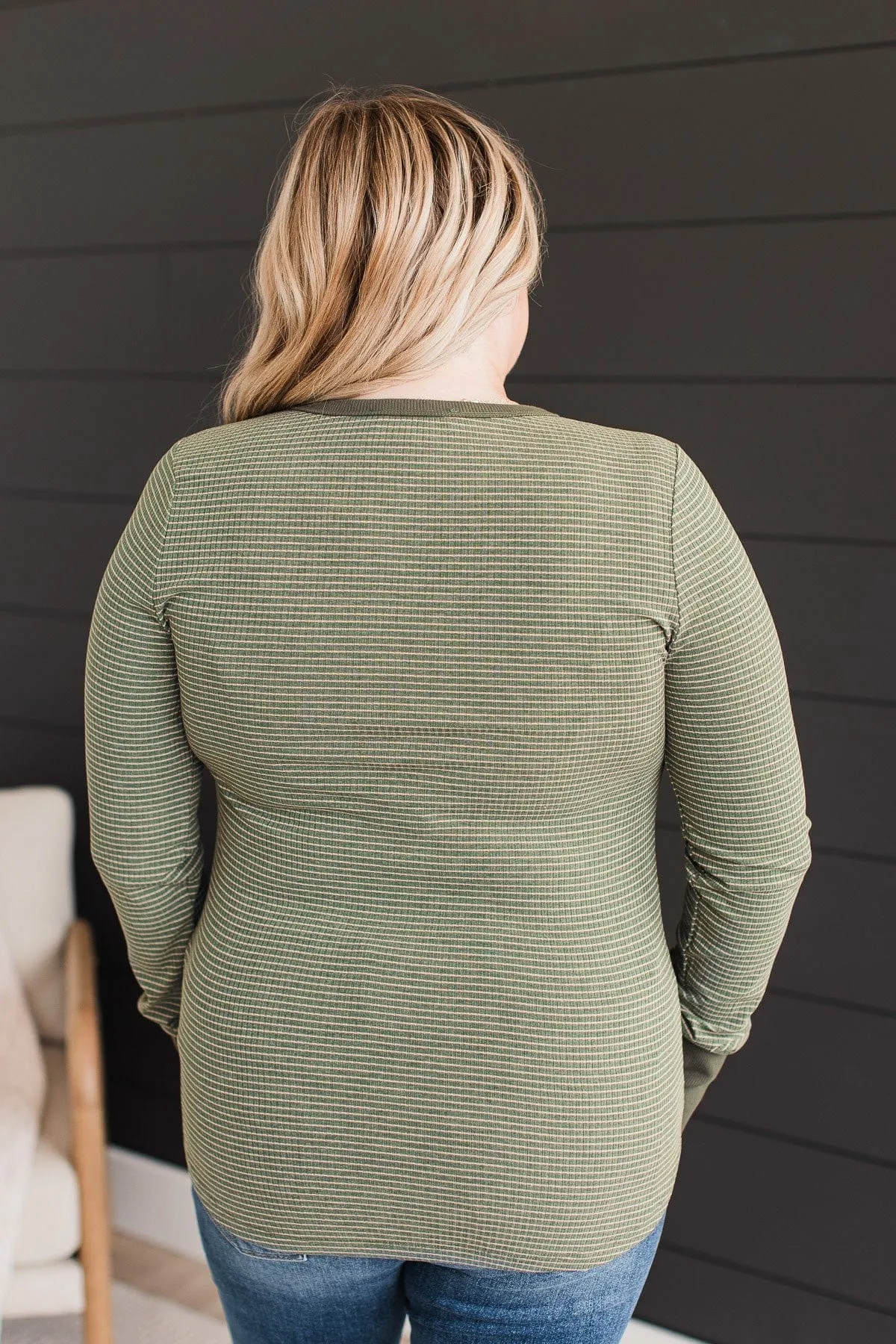 Striped Knit Top- Deep Olive