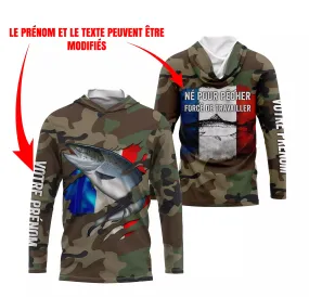 Salmon Fishing Gift, Camo Design, French Flag, Personalized Gift, Born to Fish - Work Forced.