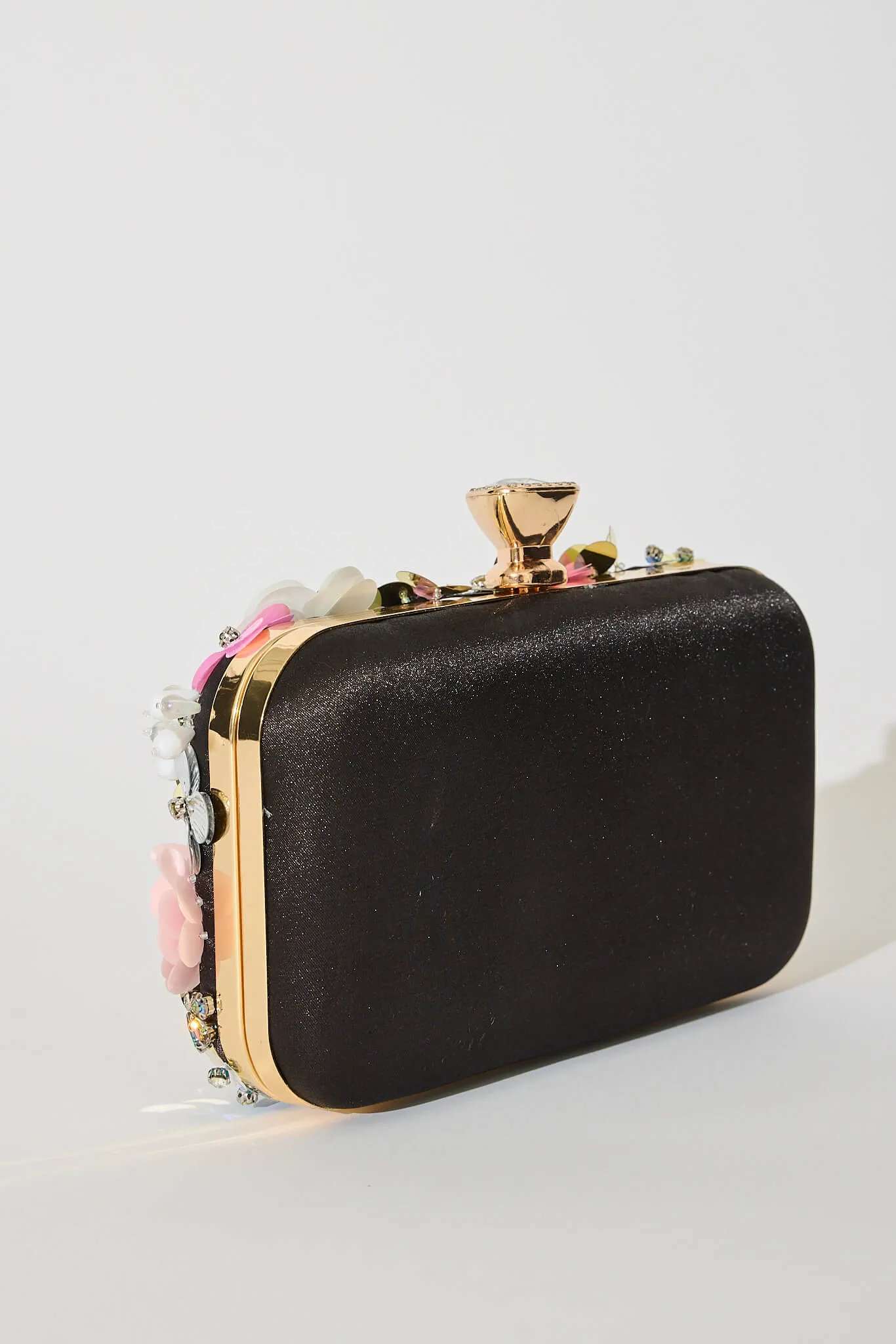 Quinn Clutch Bag in Black with 3D Multi Sequin Floral