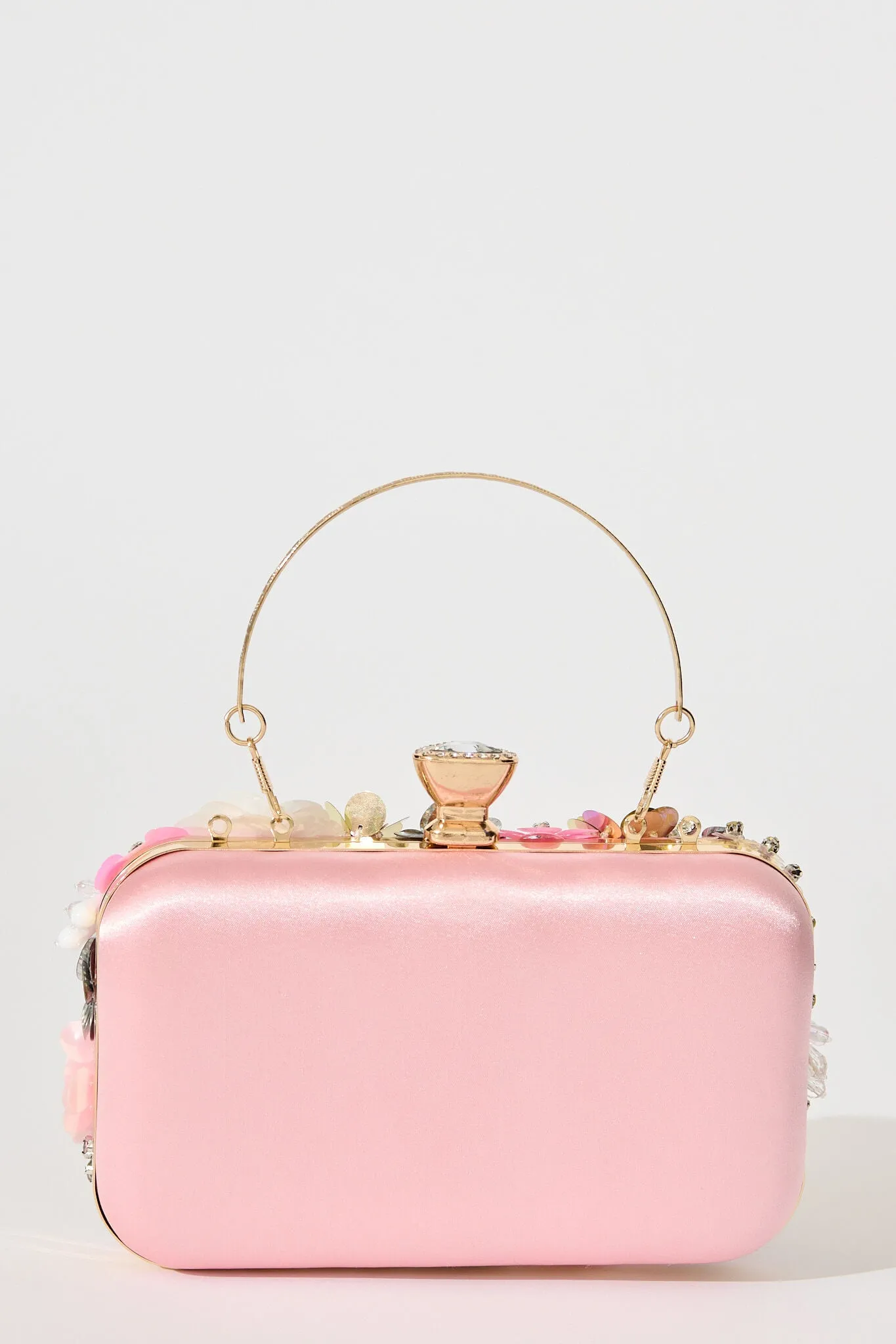 Quinn Clutch Bag in Blush with 3D Multi Sequin Floral